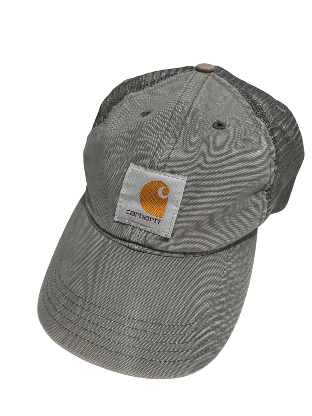 Carhartt Odessa Canvas Mesh-Back Logo Trucker Hat SnapBack Washed Gray One Size
